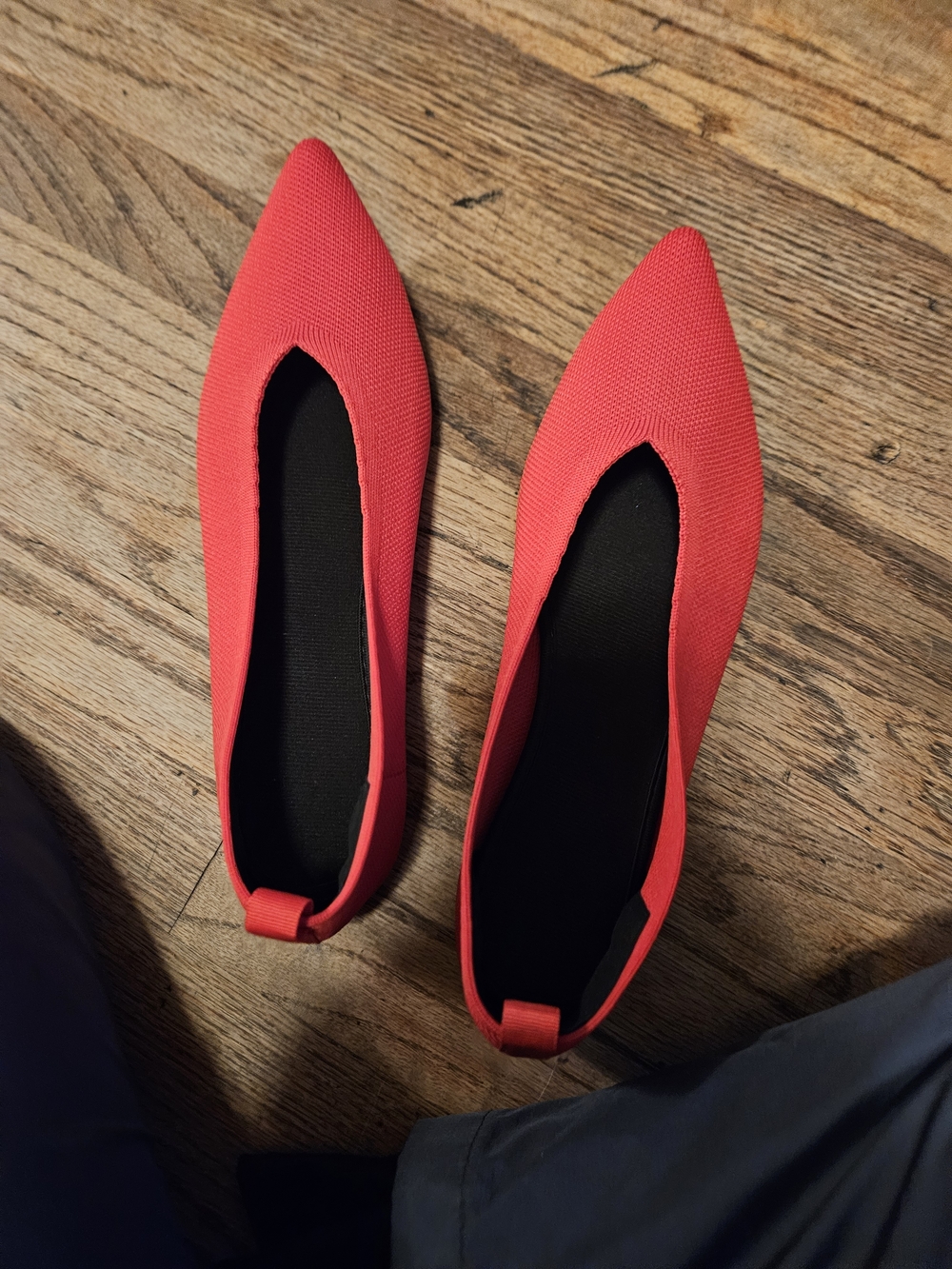 Pointed Red Slip-On Knit Flats for Women